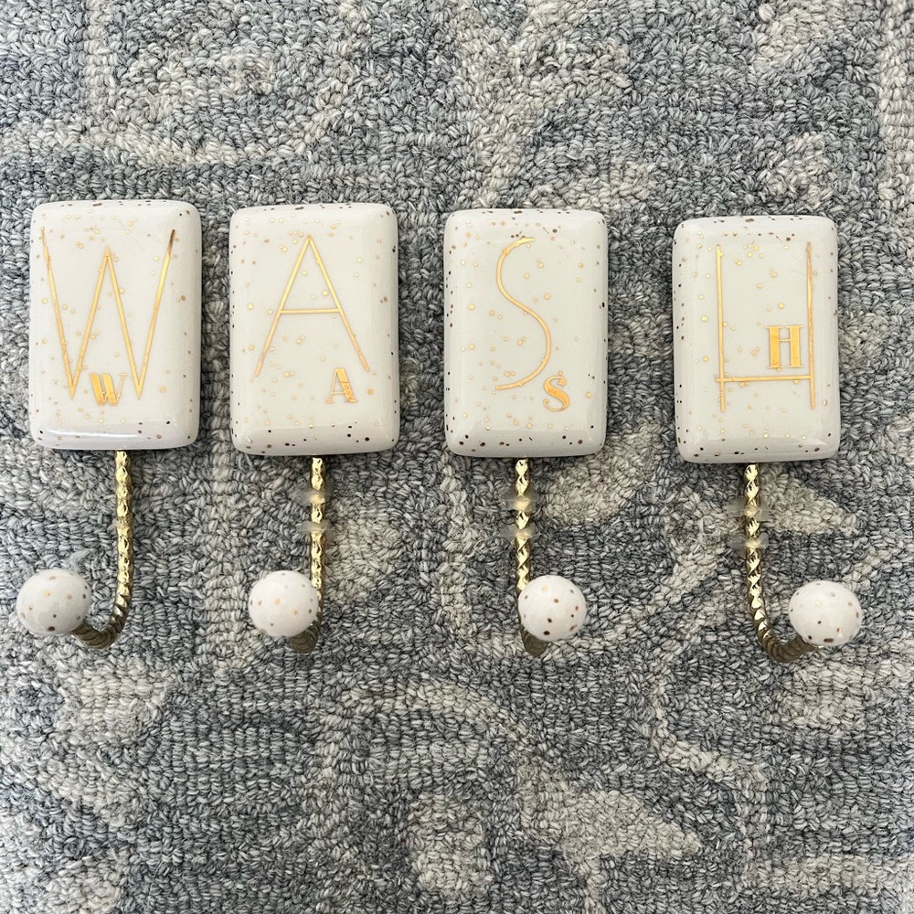 Anthropologie White & Gold Speckled Initial Wall Hooks (Set of 4) - MOVING SALE!